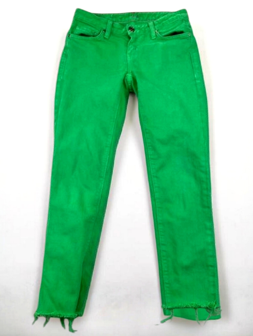 Kate Spade Broome St Jeans, Sz 24 Green Denim Skinny Raw Hem EUC